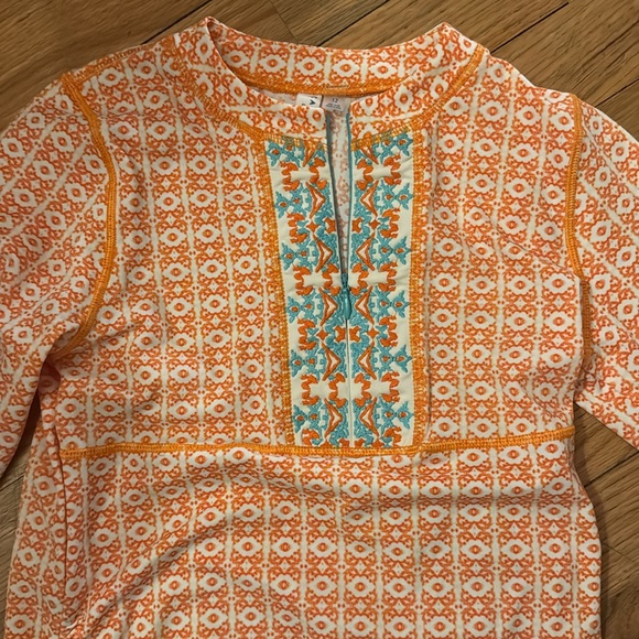 Cabana life girls embroidered orange teal rash guard swim shirt size 12 - Picture 2 of 5